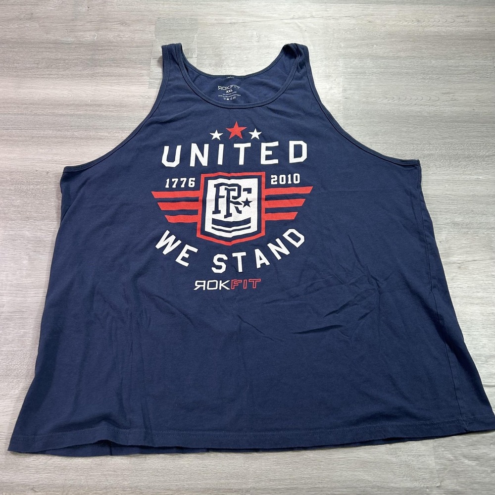 RokFit Tank Top Mens‎ 2XL Blue United We Stand 1776 2010 Patriotic USA Graphic